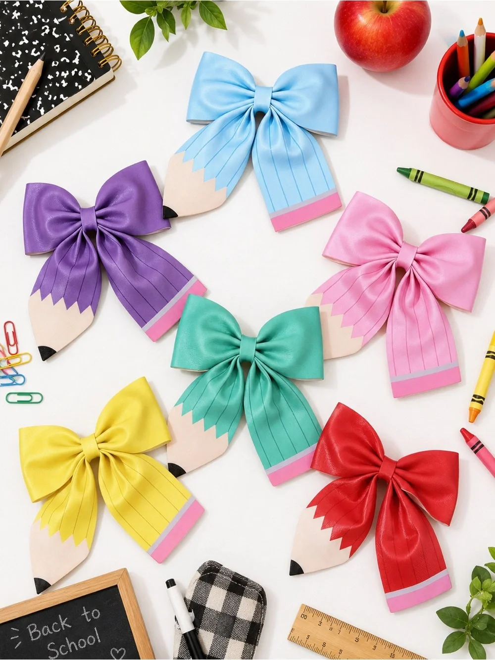 Girls Back to School Pencil Hair Bow Clip – Multiple Colors